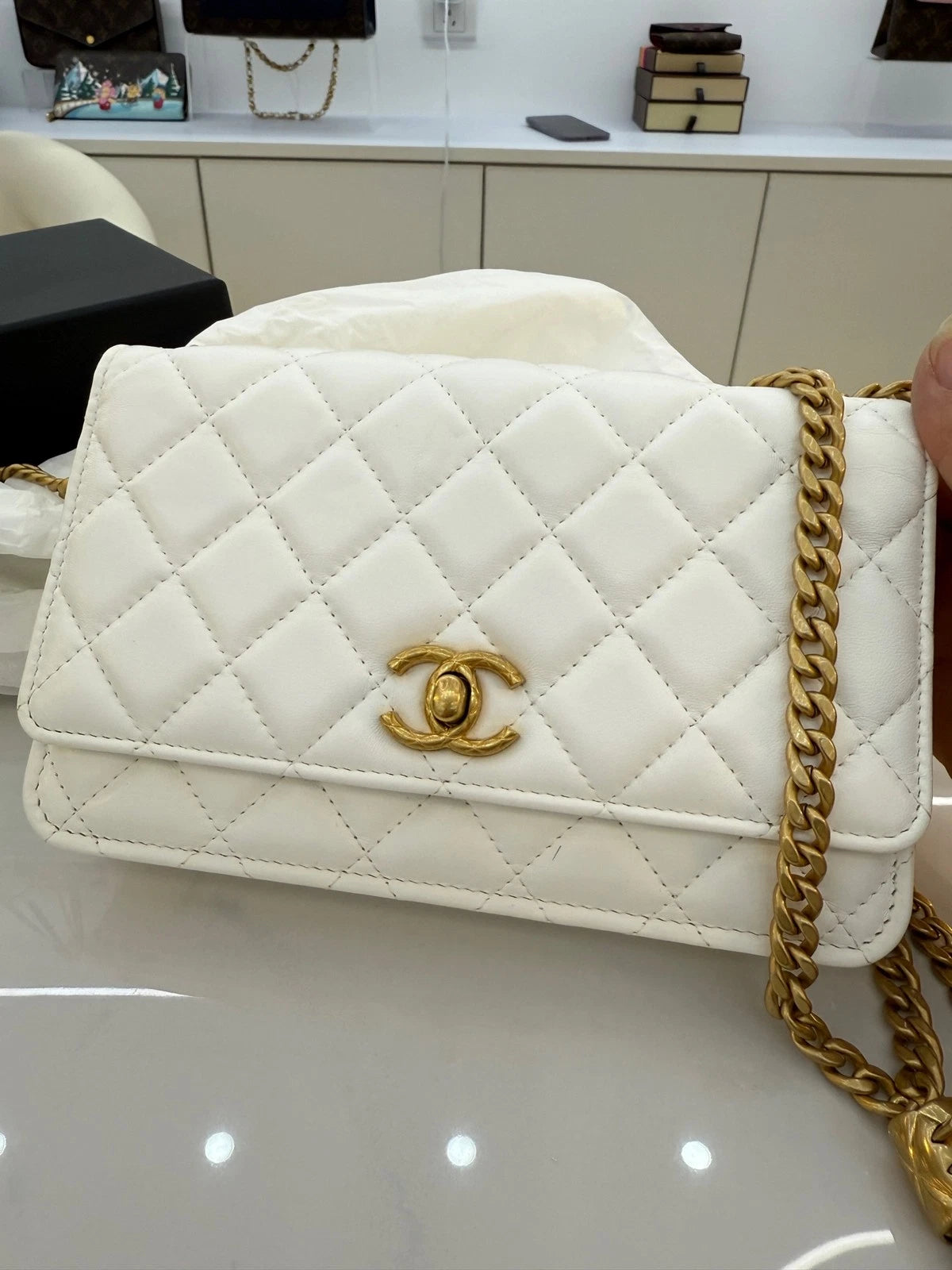 CHANEL White Gold WOC Crossbody Bag For Women