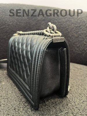 Chanel Black Silver Calfskin Le Boy Small Crossbody Shoulder Bag Classic