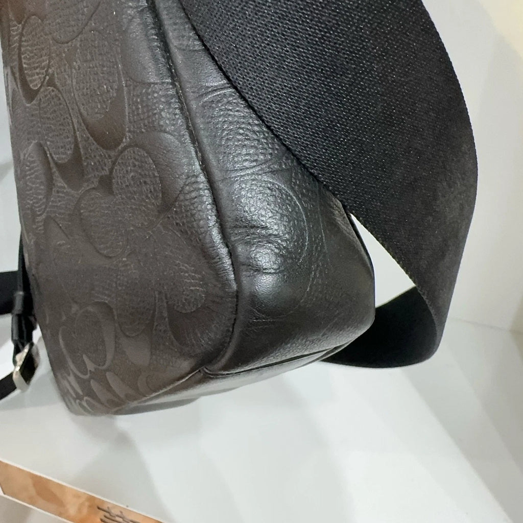 Coach Black Leather Embossed Logo Briefcase Shoulder Crossbody Bag For Men