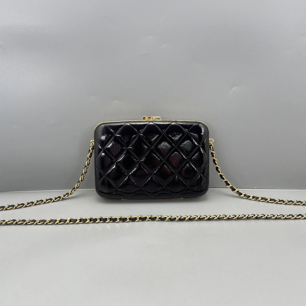 Chanel Black Gold Patent Leather Clutch Bag For Women