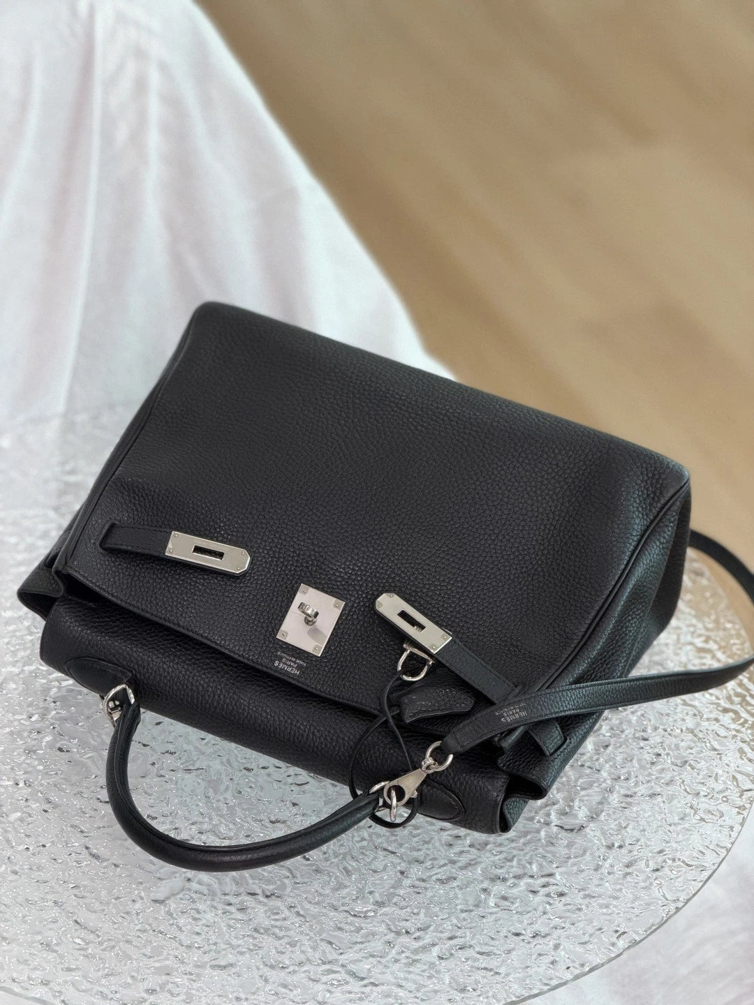 Authentic Hermes Kelly 32 Togo Tote Top Handle Crossbody Bag Black SHD