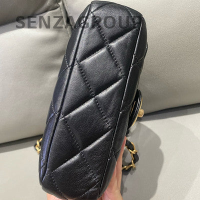 Chanel 23S Gold Coin Chain Shoulder Crossbody Bag Quilted Black Gold