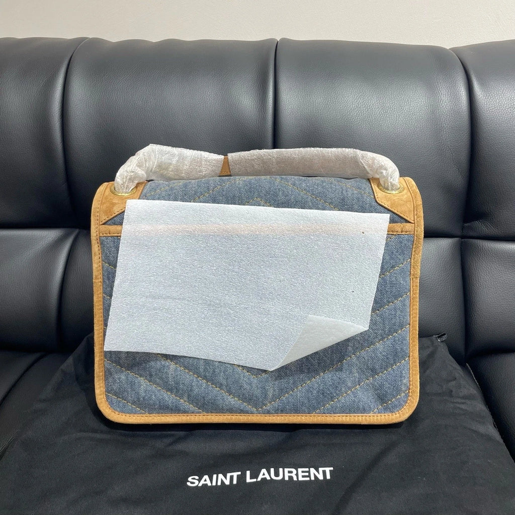 Saint Laurent Niki Gold Blue Shoulder Bag Excellent