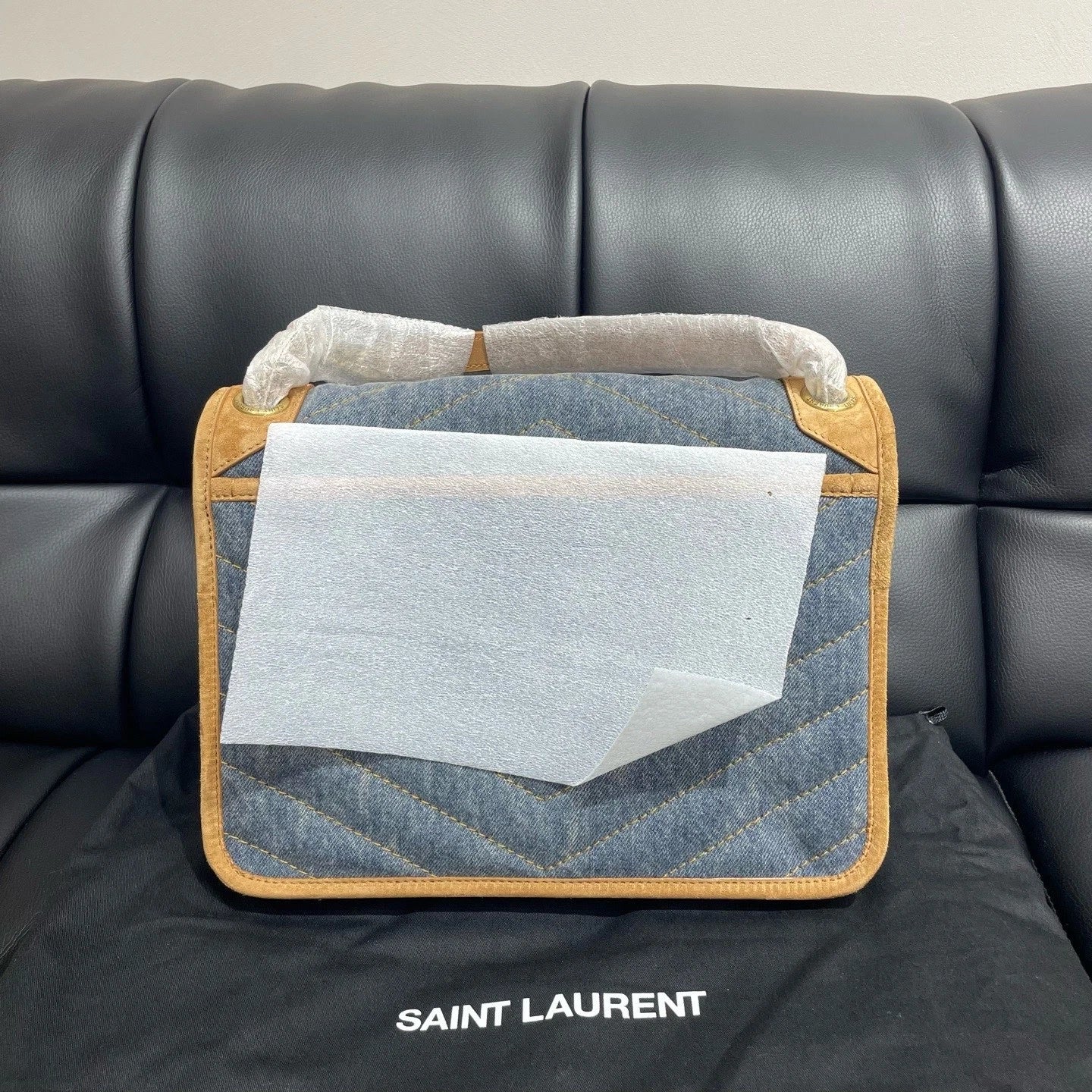 Saint Laurent Niki Gold Blue Shoulder Bag Excellent