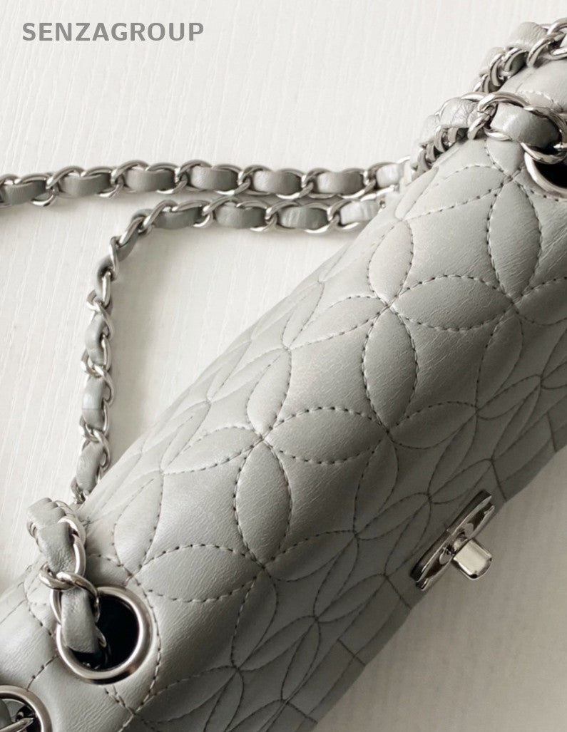 Chanel Classic Flap Mini Chain Shoulder Bag Crossbody Gray Silver Women Designer