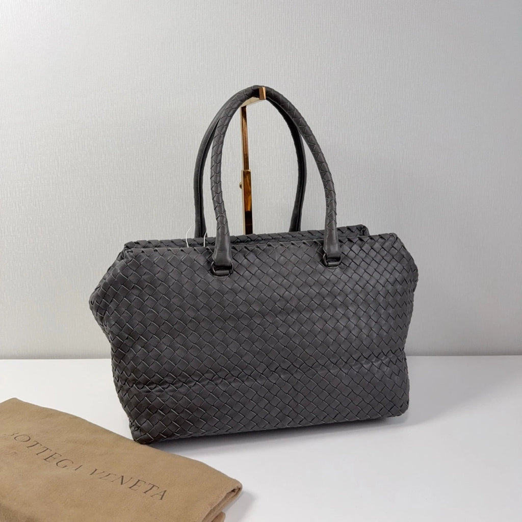 Bottega Veneta Gray Woven Leather Tote Shoulder Handbag For Women