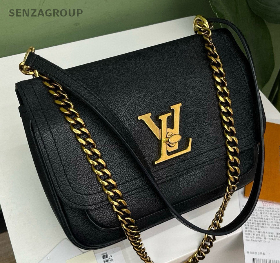 Louis Vuitton Lockme Chain Shoulder Bag Black Gold Women Classic Designer