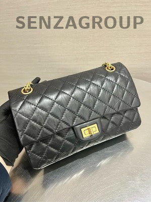 Chanel 2.55 Small Black Gold Calfskin Chain Shoulder Bag Classic Quilted