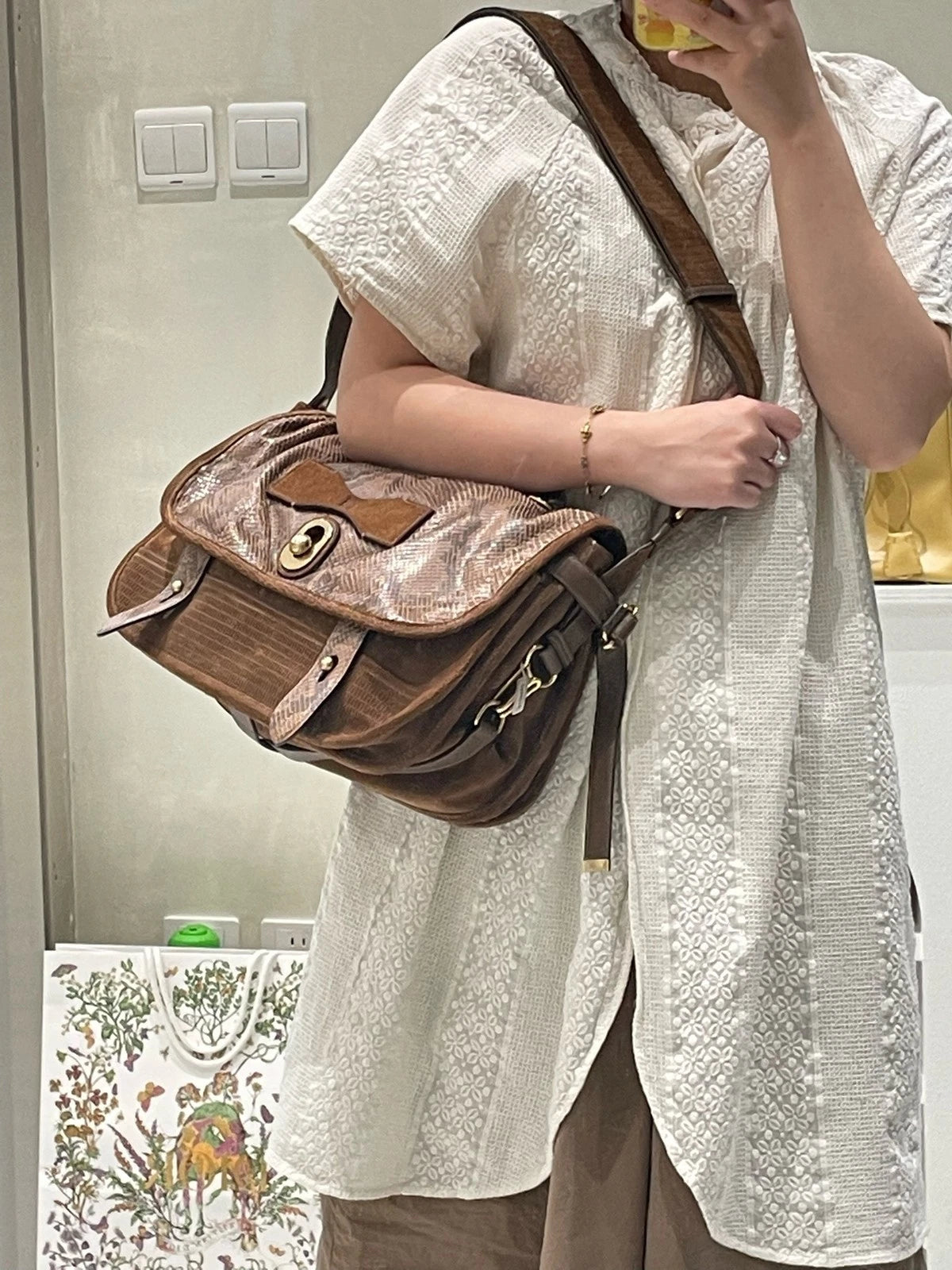 Loewe Women's Python Print Suede Crossbody Handbag Runway