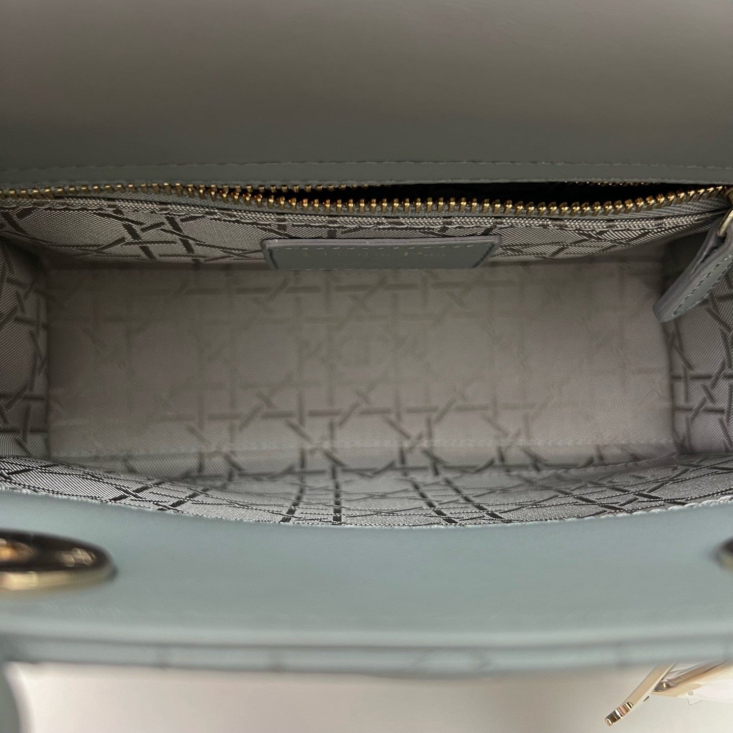 Christian Dior Lady Dior Cannage Top Handle Bag Crossbody Gray Gold Women