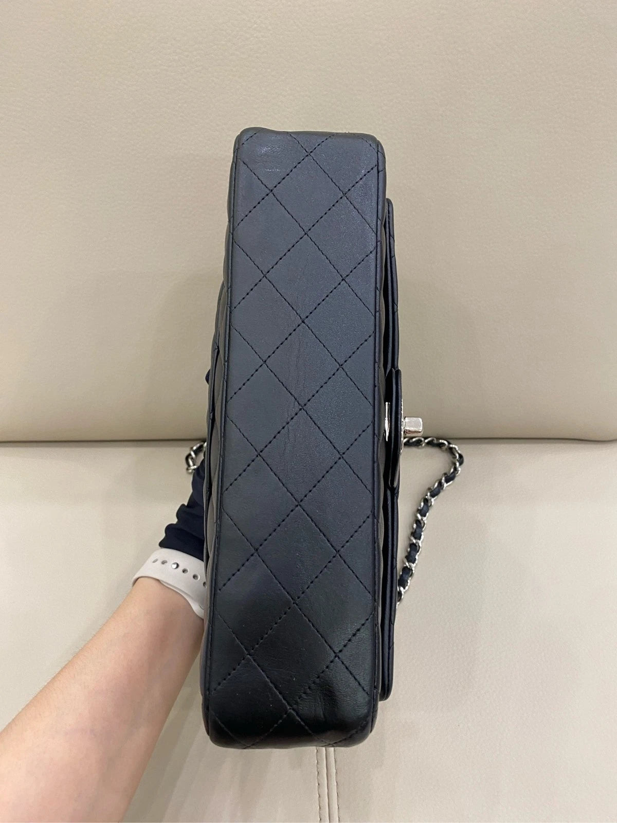 CHANEL CF Medium Black Silver Lambskin Shoulder Bag For Women