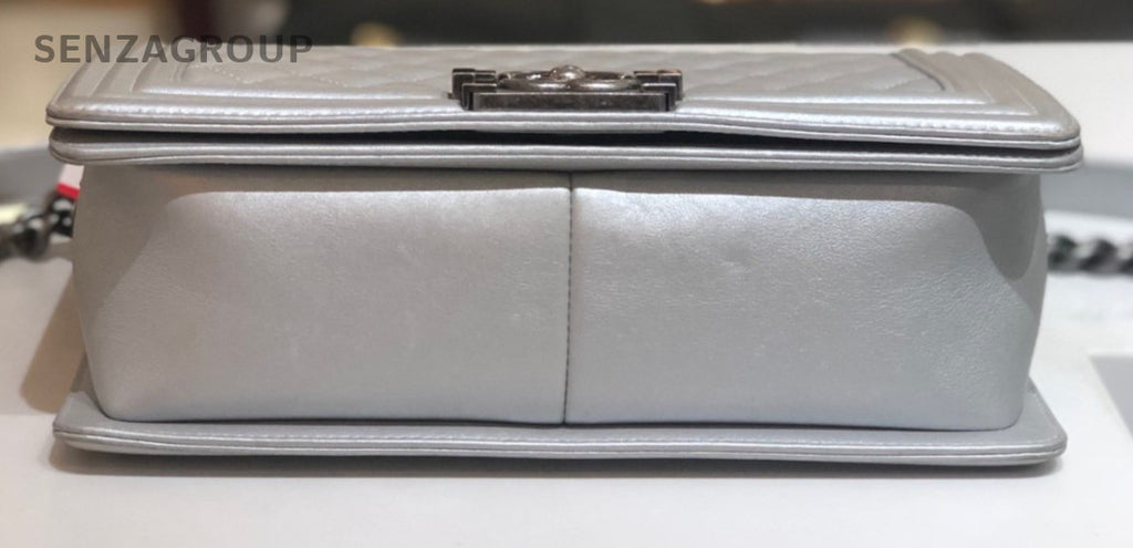 Chanel Leboy MM Calfskin Chain Shoulder Bag Silver Diamond Women Classic