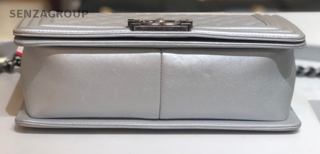 Chanel Leboy MM Calfskin Chain Shoulder Bag Silver Diamond Women Classic