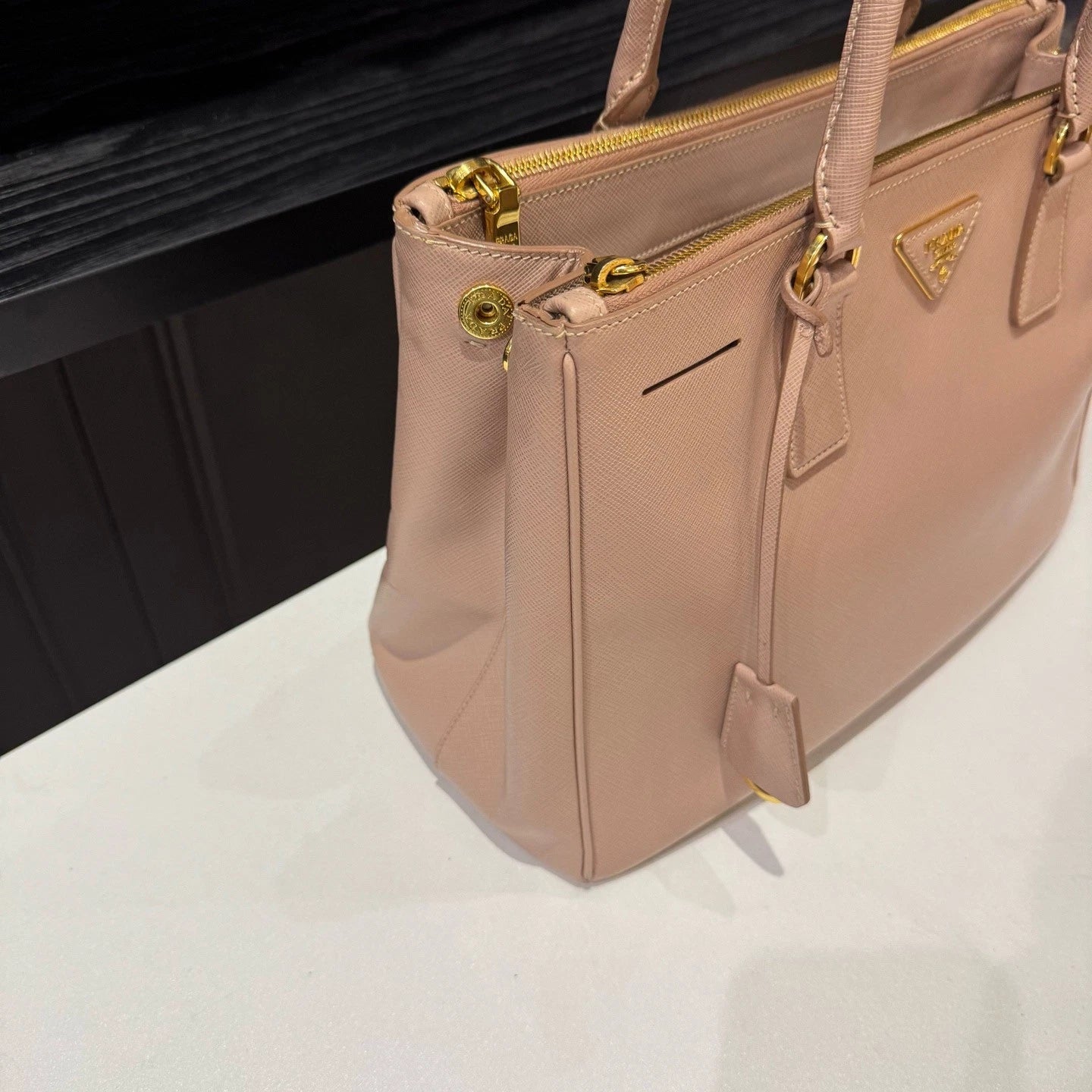 Prada Galleria 2Way Top Handle Bag Crossbody Pink Gold Women Classic