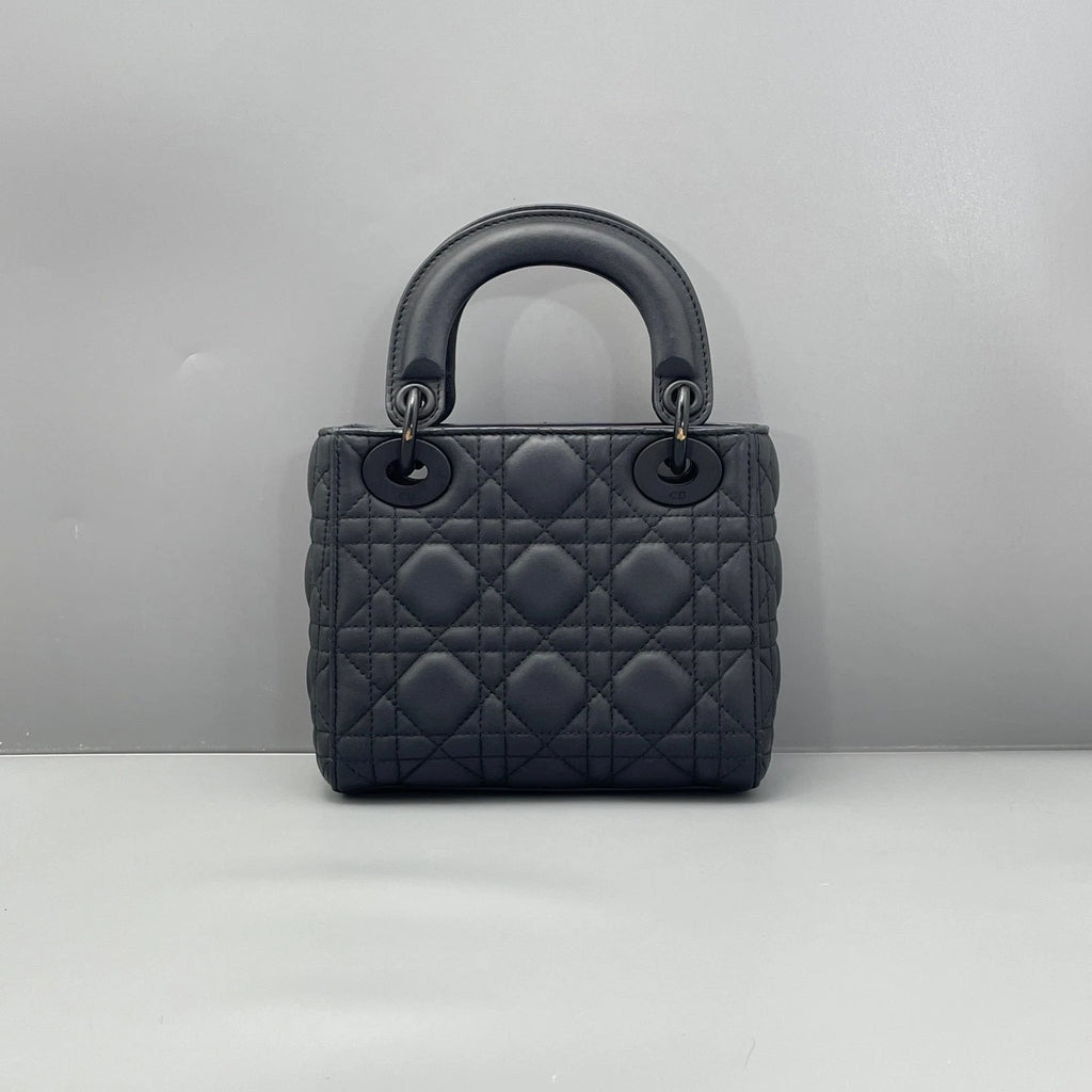 Dior Lady Dior Leather Black Top Handle Excellent