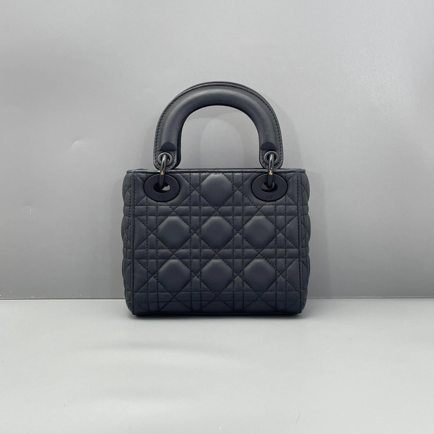 Dior Lady Dior Leather Black Top Handle Excellent
