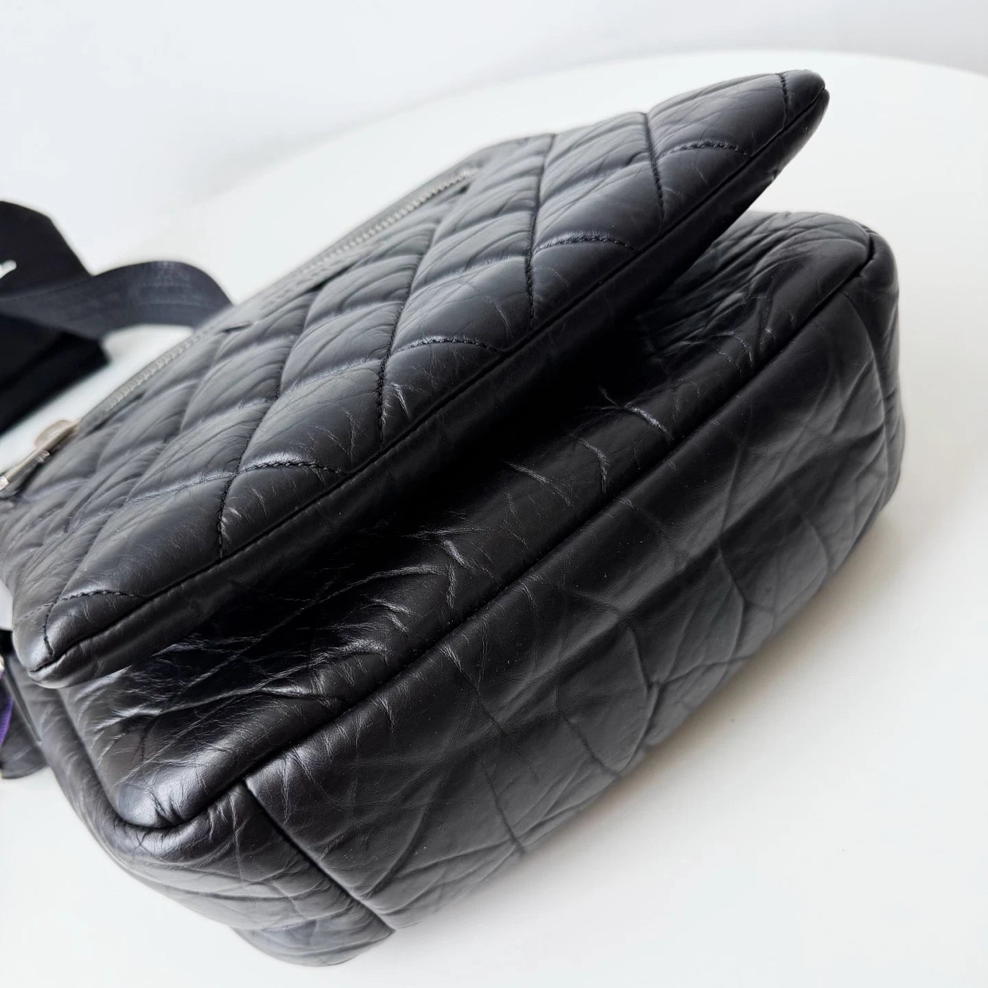 Chanel Coco Lambskin Black Silver Hardware Diamond Messenger Bag Crossbody