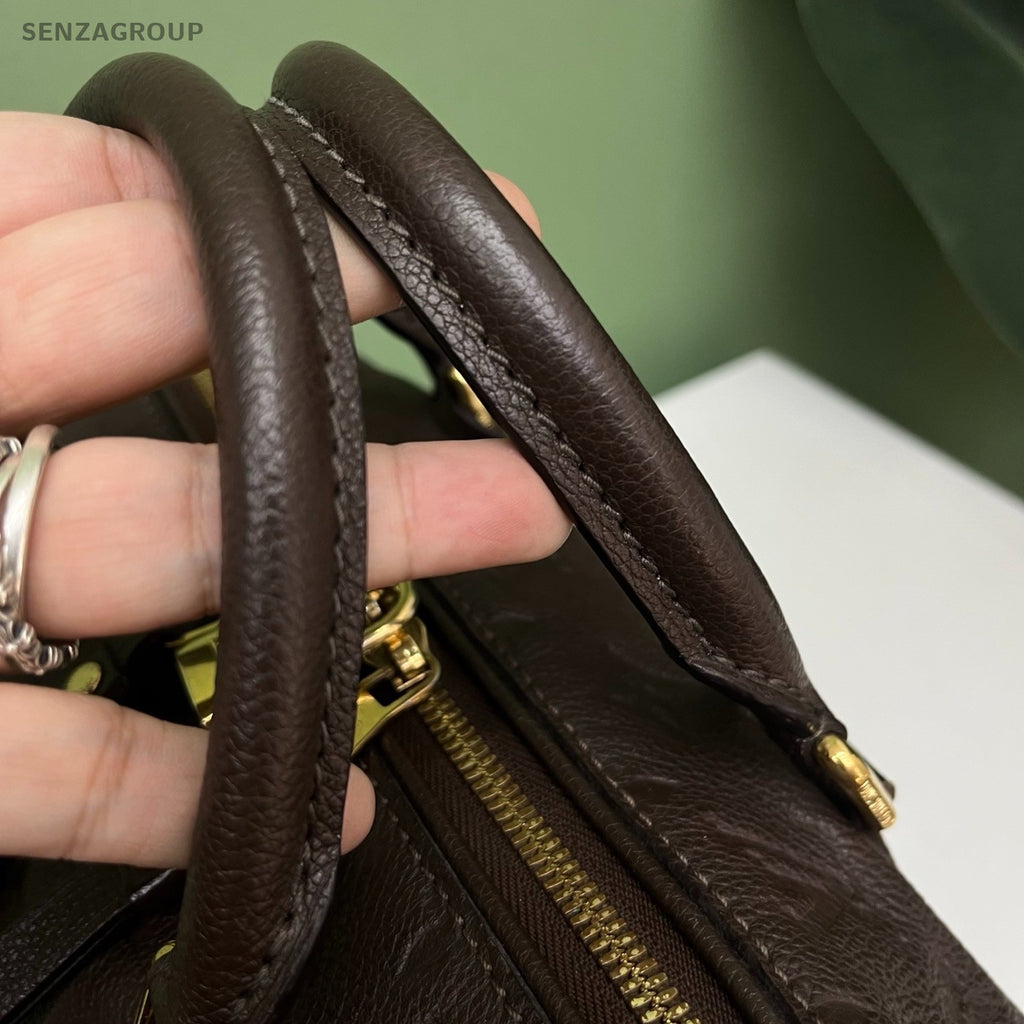 Louis Vuitton Speedy25 Monogram Top Handle Bag Crossbody Brown Gold Women