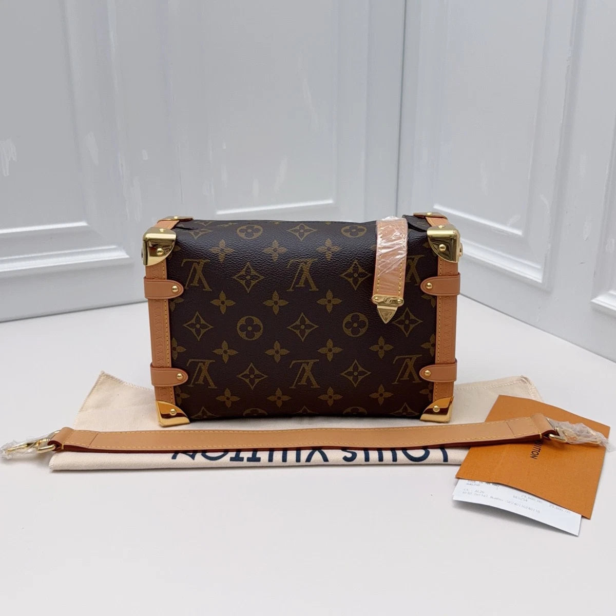 Louis Vuitton Side Trunk MM Monogram Top Handle Shoulder Bag Brown Gold Women