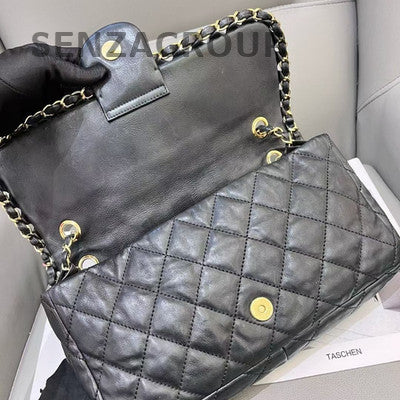 Chanel Classic Flap Black Caviar Gold Chain Shoulder Bag Quilted
