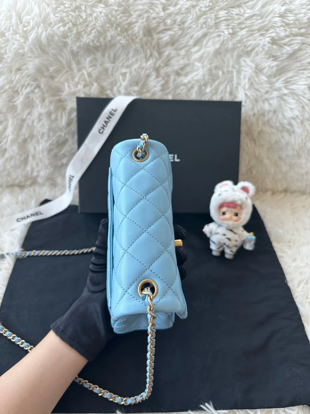 CHANEL Blue Calfskin Walnut Ball Square Crossbody Bag For Women