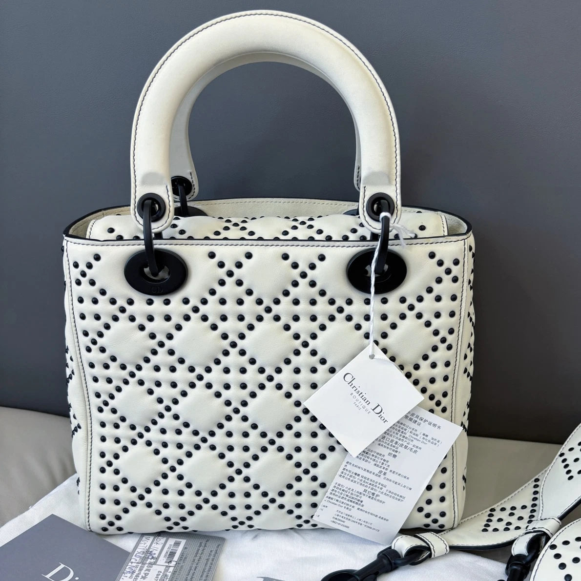 Dior Lady Dior Black White Handbag Excellent