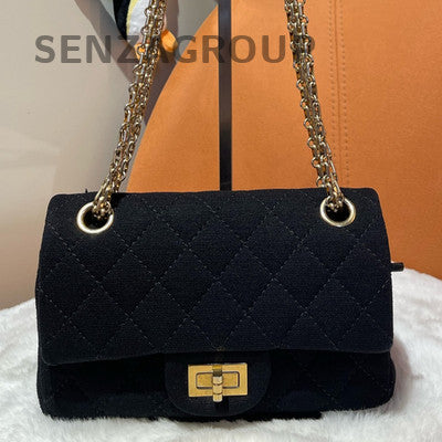 Chanel 2.55 Black Gold Chain Shoulder Bag Classic Women Fashion