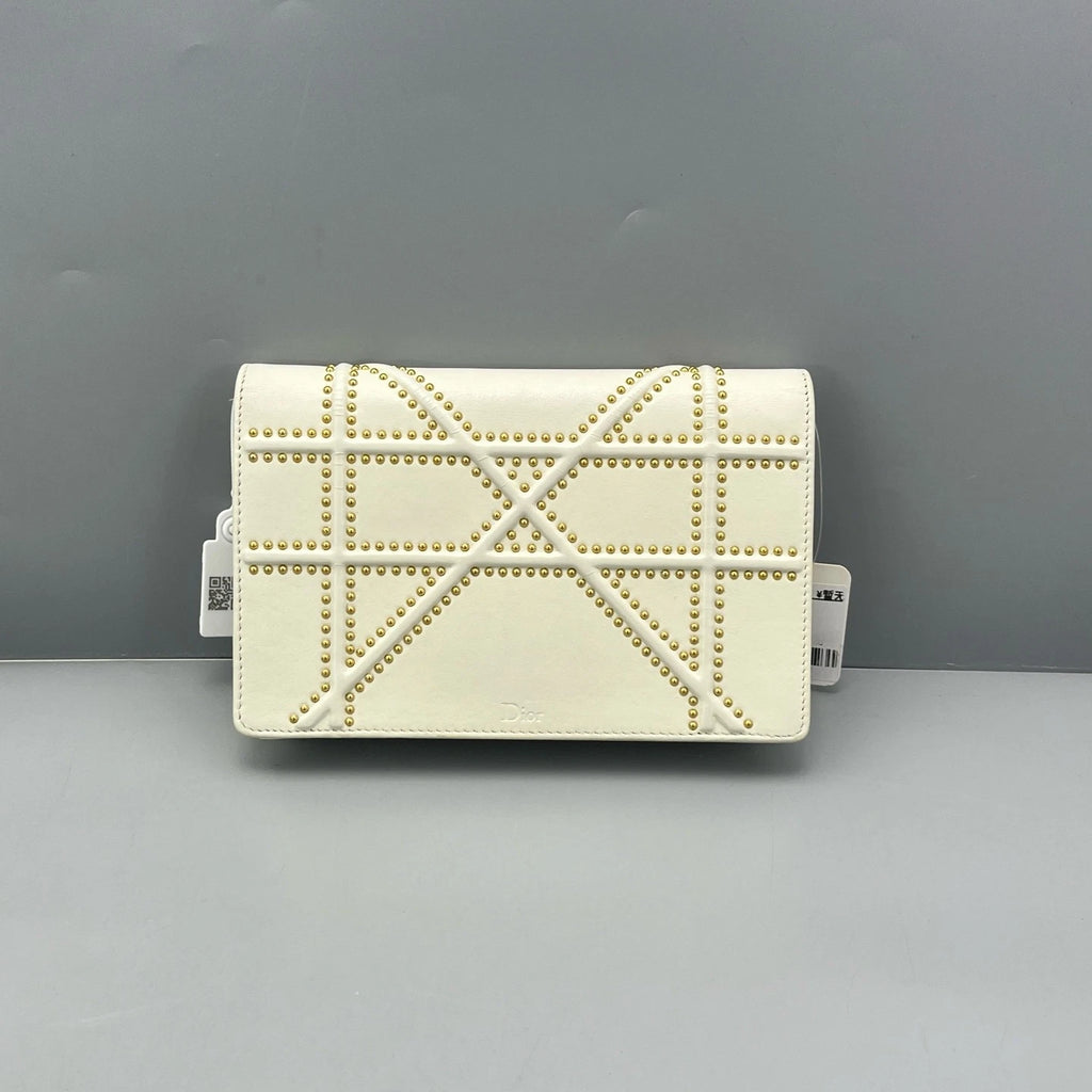 Dior Leather Studded Shield White Clutch Bag For Women