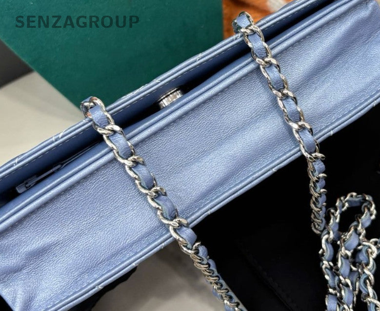 Chanel WOC Bling Bling Chain Shoulder Bag Crossbody Blue Silver Women Designer