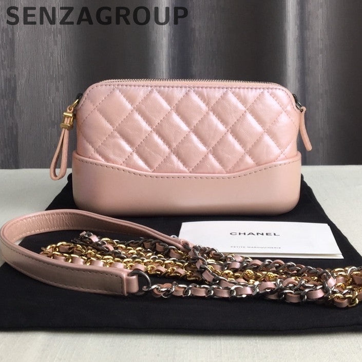 Chanel Mini Quilted Chain Shoulder Bag Pink Gold Classic Fashion Women