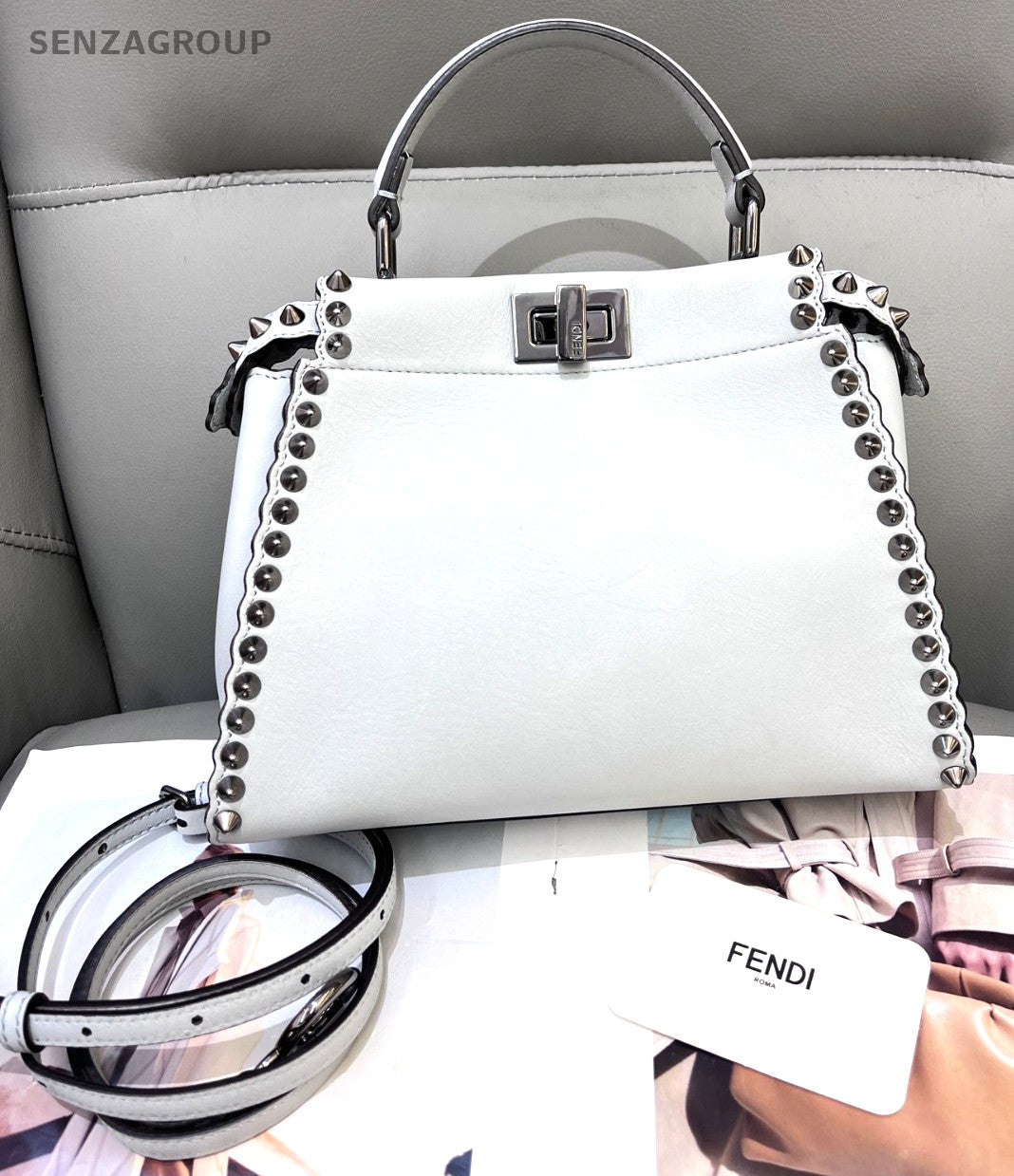 Fendi Peekaboo PM Top Handle 2way Shoulder Handbag White Women