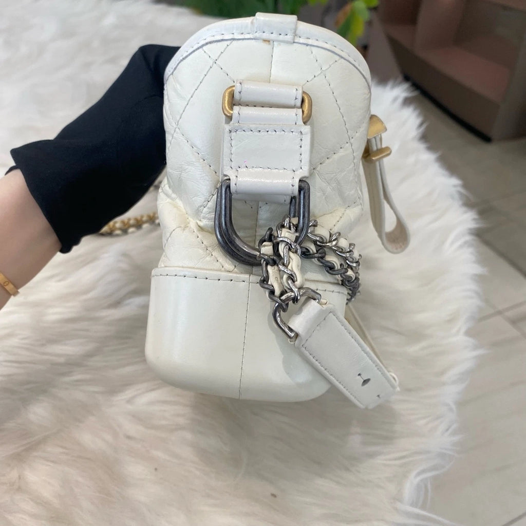 Chanel Gabrielle Hobo Small Chain Shoulder Bag White Gold Classic Women