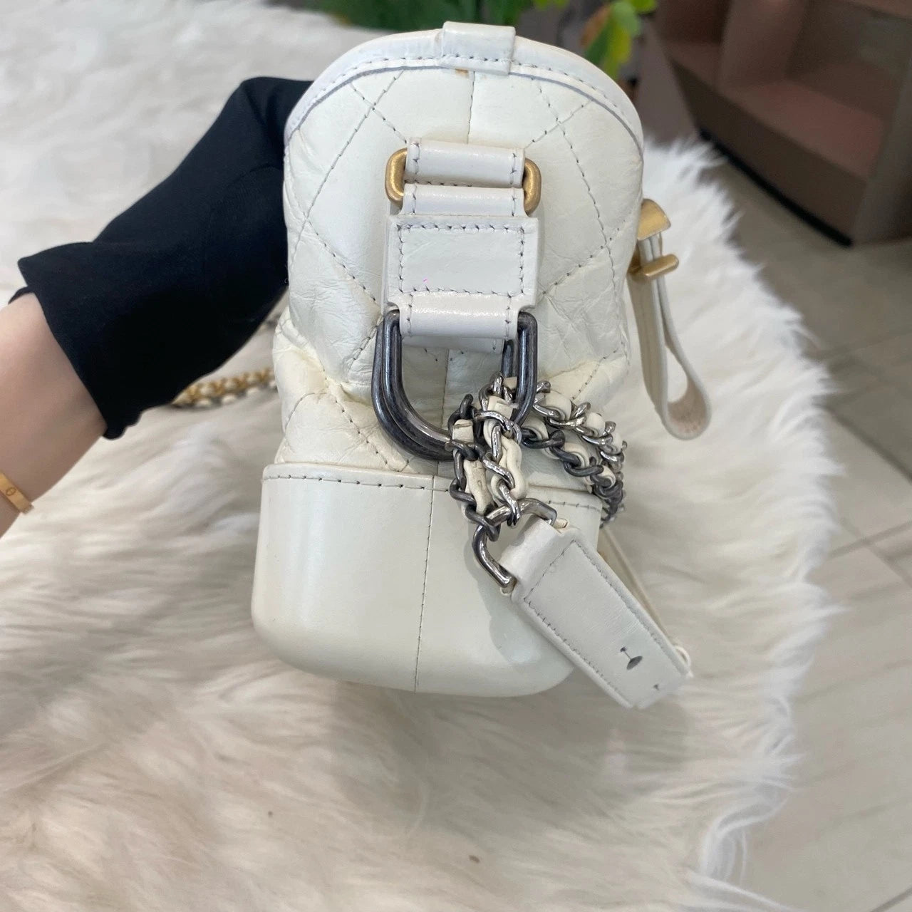 Chanel Gabrielle Hobo Small Chain Shoulder Bag White Gold Classic Women