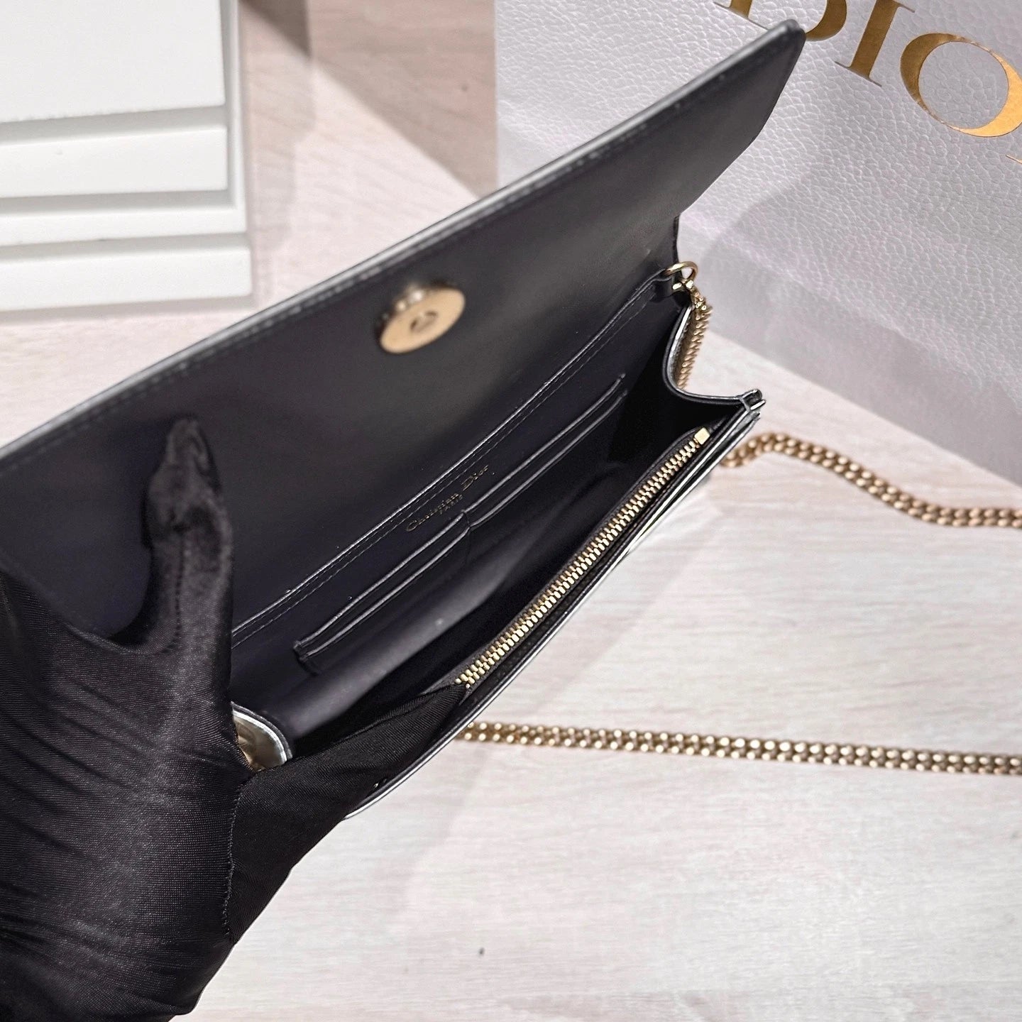 Dior Silver Shield WOC Leather Chain Crossbody Bag For Women