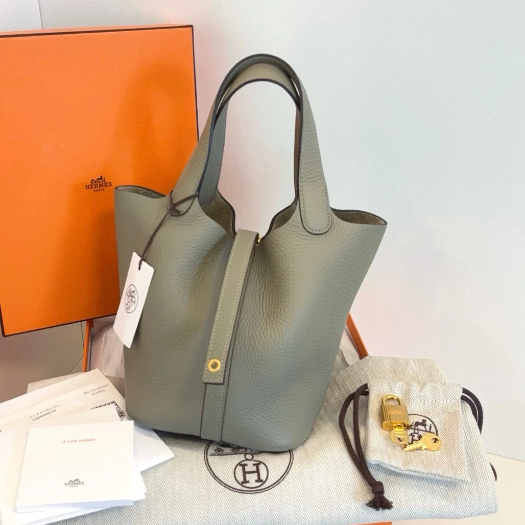 Hermes Picotin18 Tote Top Handle Bag Green Gold Used Women Classic Fashion