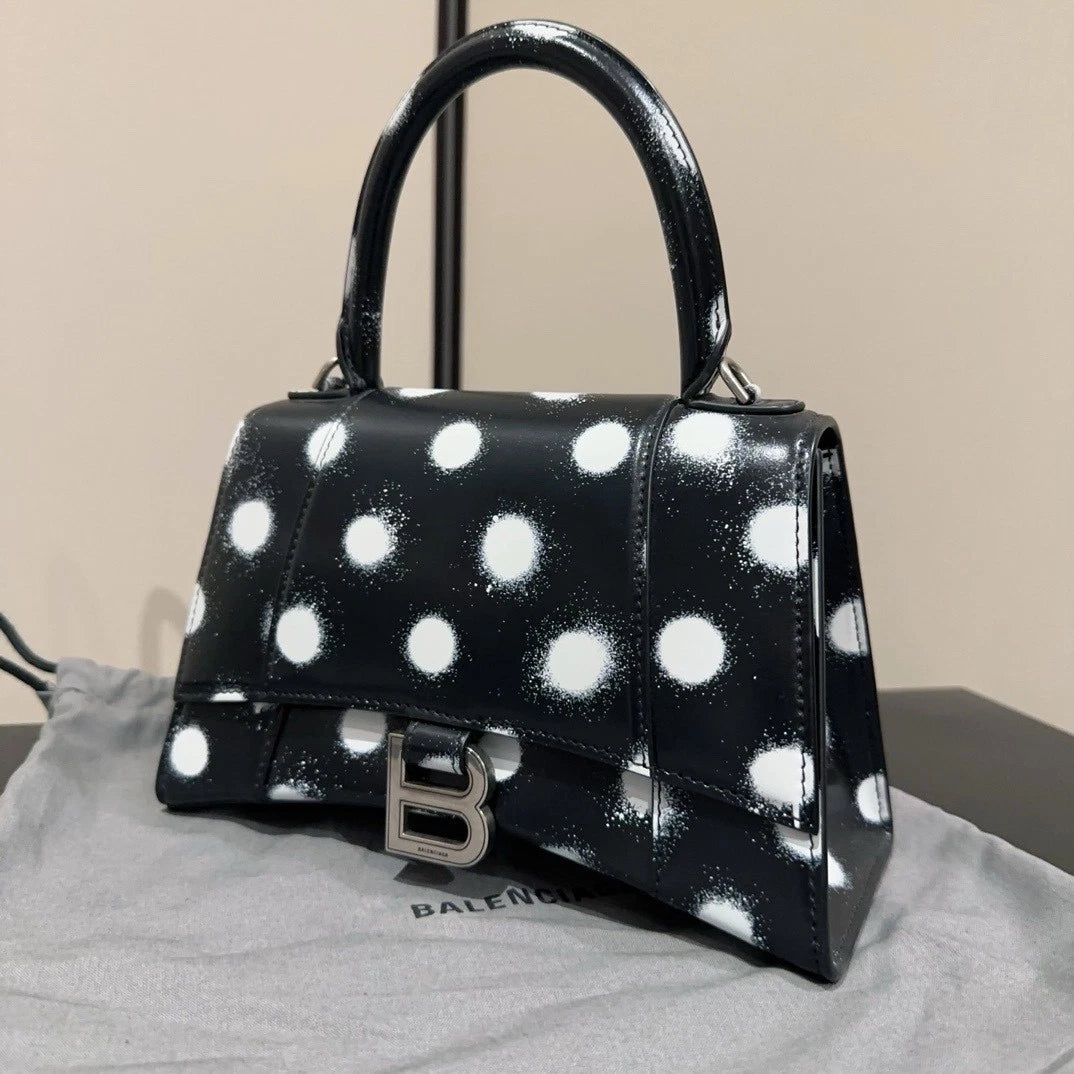 Balenciaga Hourglass Small Polka Dot Calfskin Handbag Women