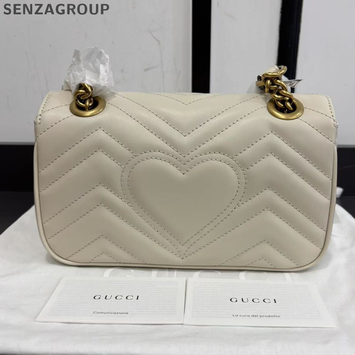 Gucci GG Marmont 22 White Gold Chain Shoulder Crossbody Bag Women's Classic