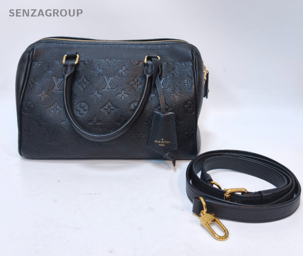 Louis Vuitton Speedy Monogram Top Handle Bag Crossbody Black Gold Women Classic