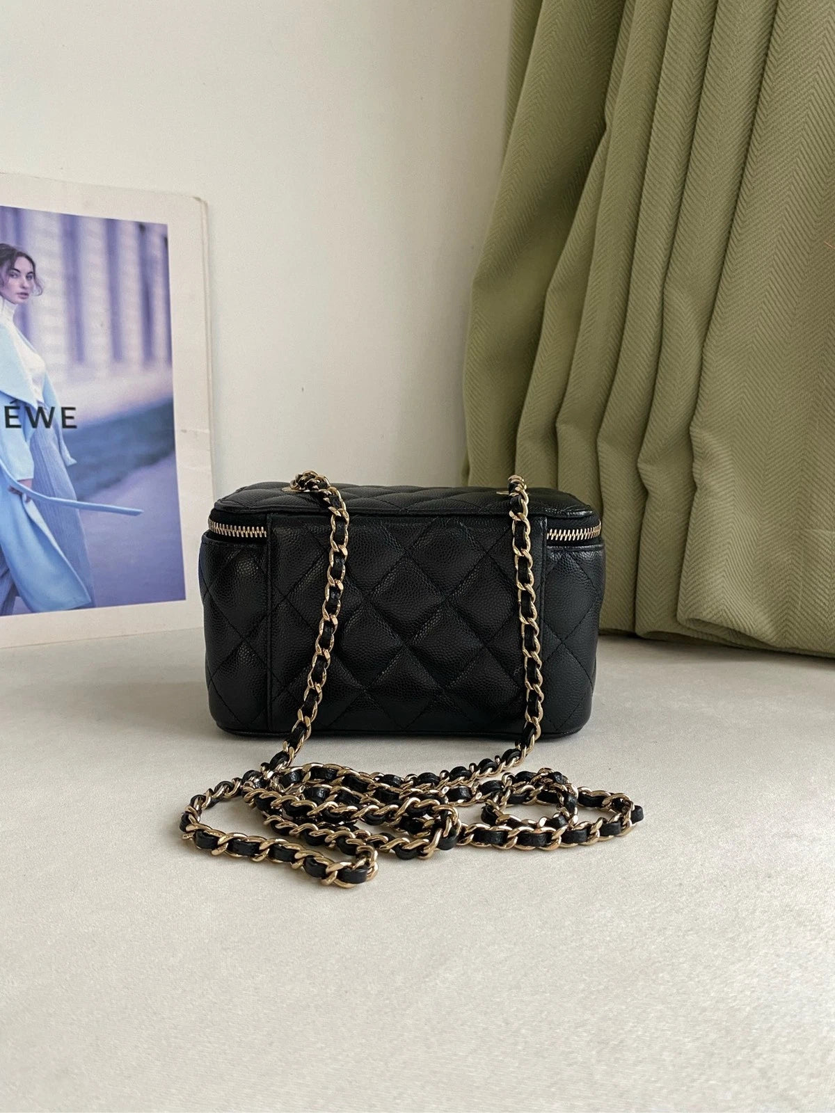 CHANEL Black Gold Leather Crossbody Shoulder Box Bag For Women