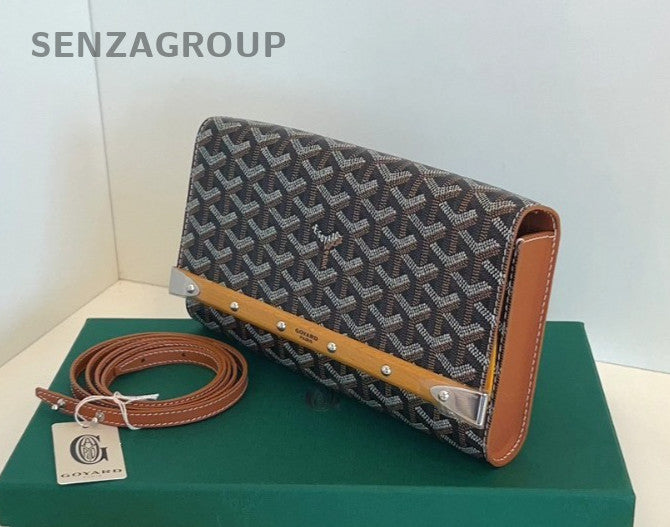 Goyard Monogram Monte Carlo Clutch Crossbody Shoulder Bag Women Brown