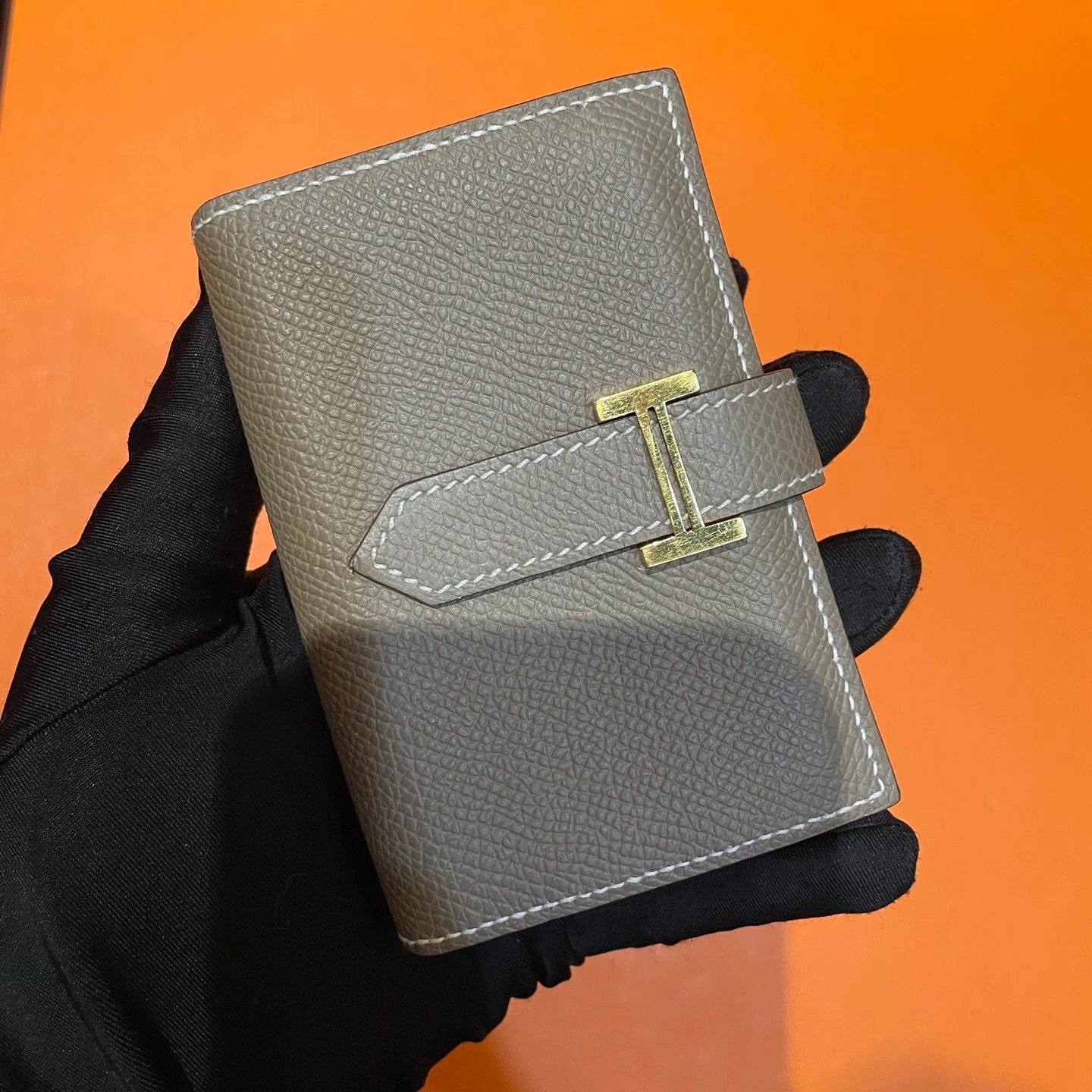Authentic Hermes Wallet Epsom Clutch Grey Gold Hardware
