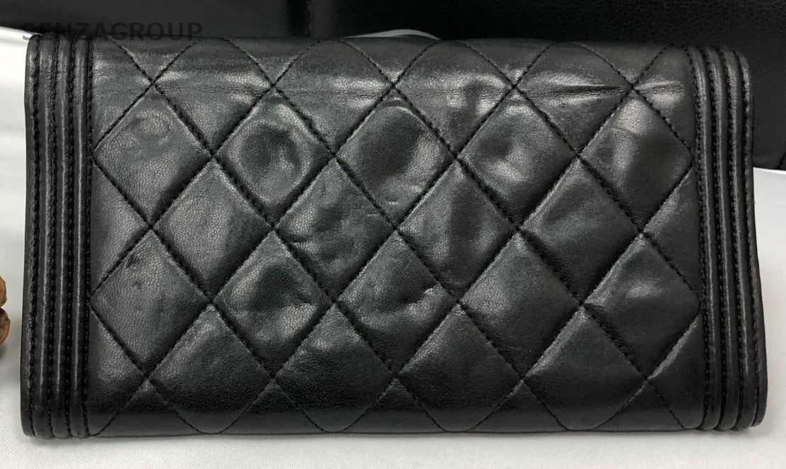 Chanel Lambskin Clutch Black Silver Diamond Women Classic