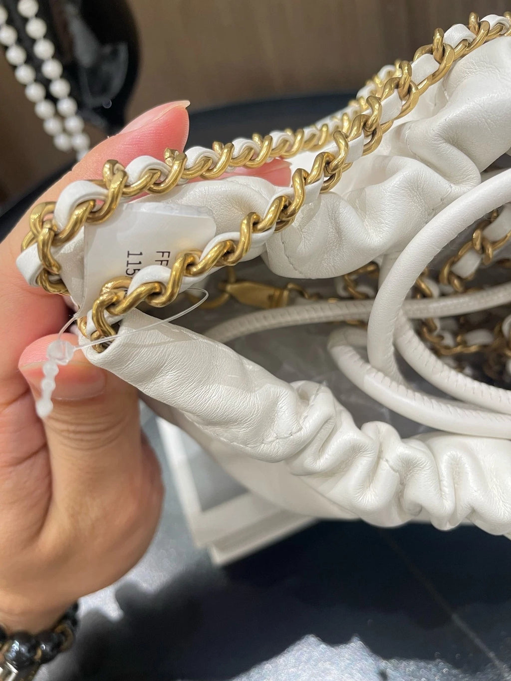 CHANEL Mini 22Bag White Gold Hardware Tote Chain Shoulder Bag For Women