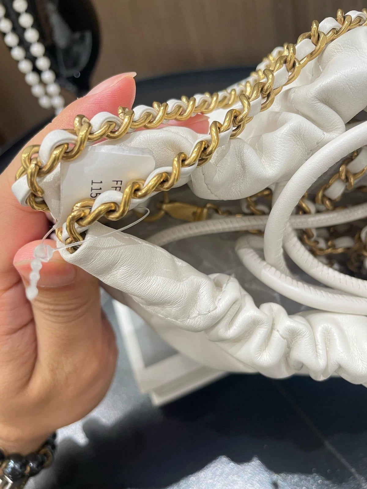 CHANEL Mini 22Bag White Gold Hardware Tote Chain Shoulder Bag For Women