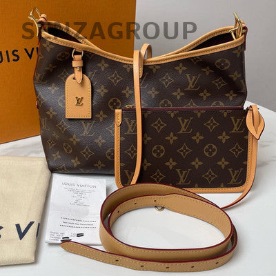 Louis Vuitton Carryall PM Monogram Shoulder Bag Brown Gold Hardware
