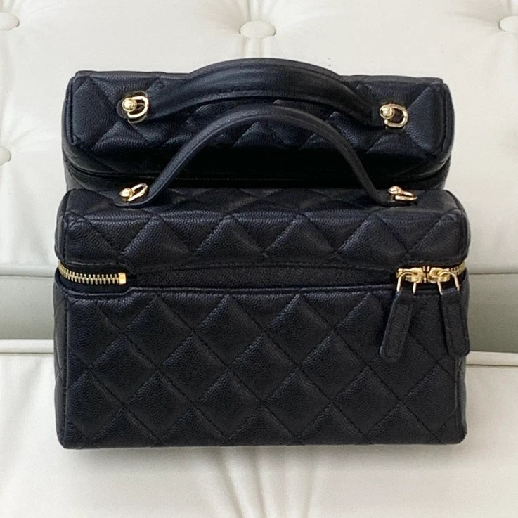 Chanel Vanity Case Calfskin Chain Top Handle Crossbody Bag Black Women S