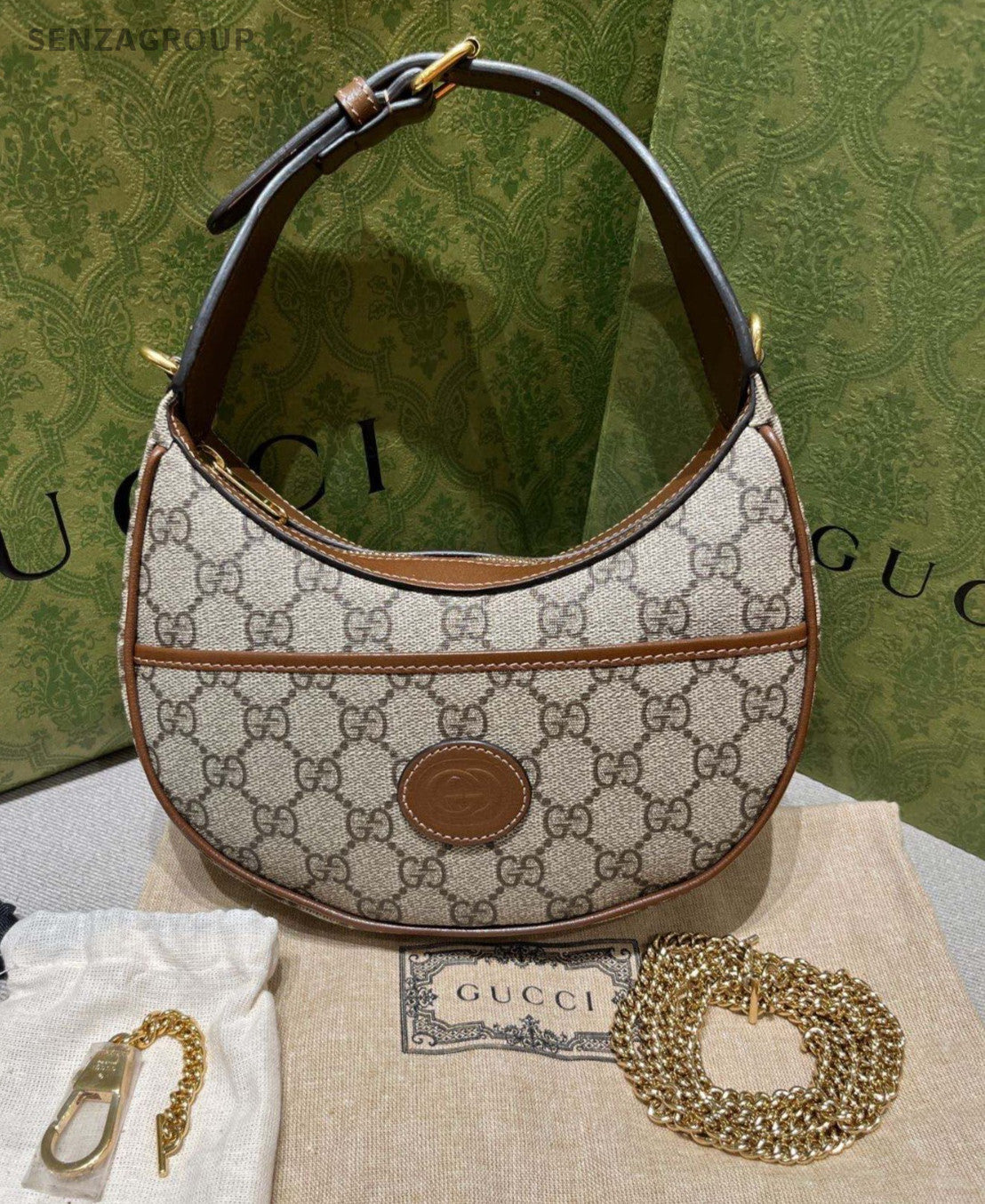 Gucci Ophidia Mini Chain Crossbody Shoulder Bag Brown Gold Women Classic Fashion