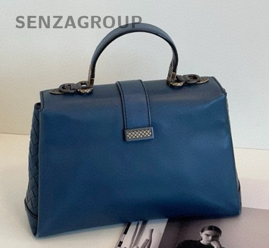 Bottega Veneta Piazza Top Handle Bag Blue Silver Used Women Classic