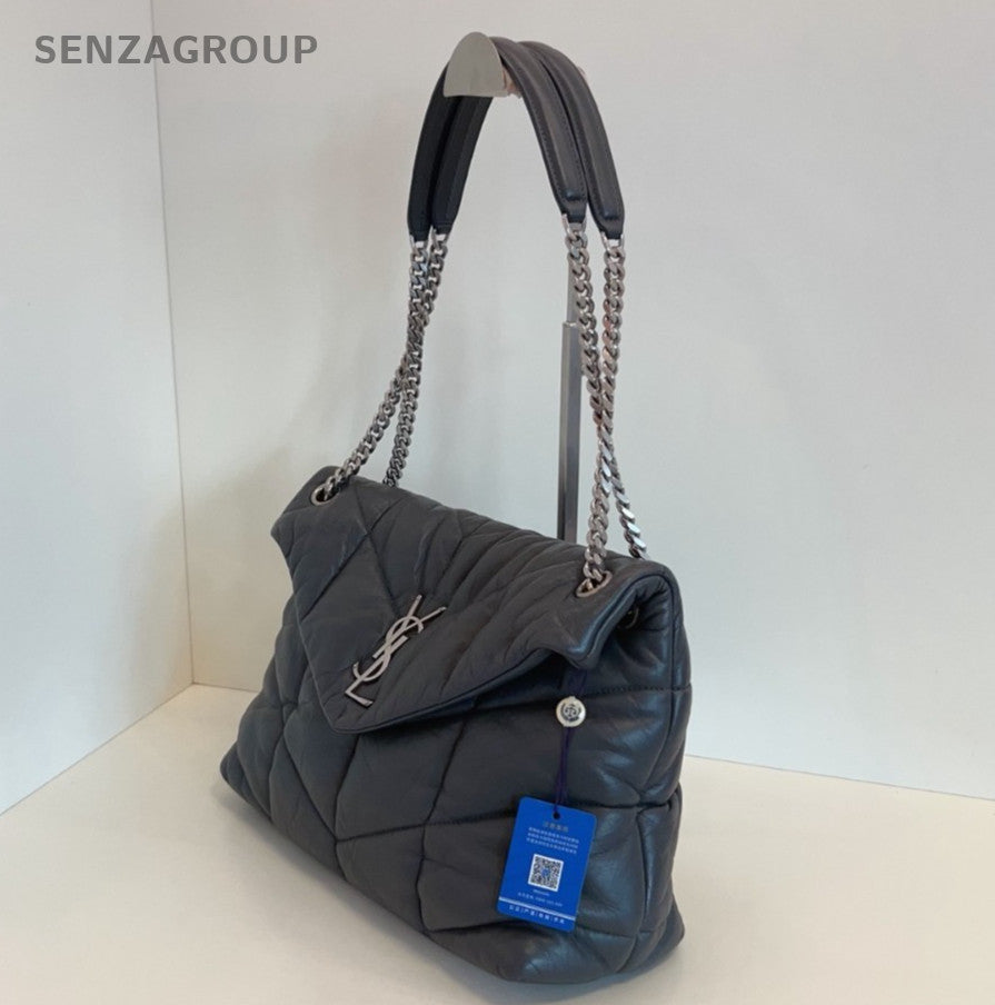 YSL Saint Laurent  LouLou Purffer GM Chain Shoulder bag Gray Silver Women