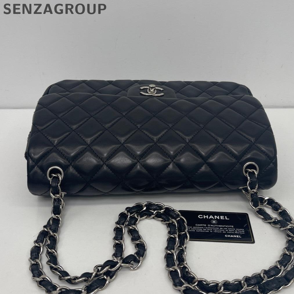 Chanel Black Silver Lambskin CF Jumbo Chain Shoulder Crossbody Bag